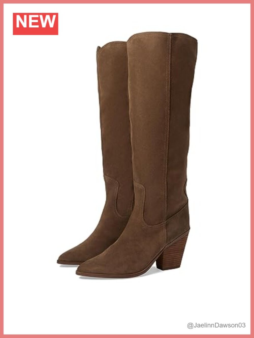 Waterproof Leather Knee-High Boots Pointed Toe Block Heel Zip Up